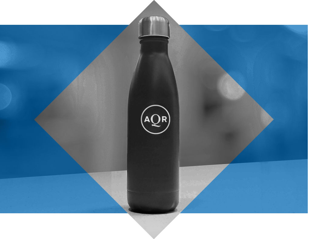 A reusable water bottle with the Optima Global logo on the front.